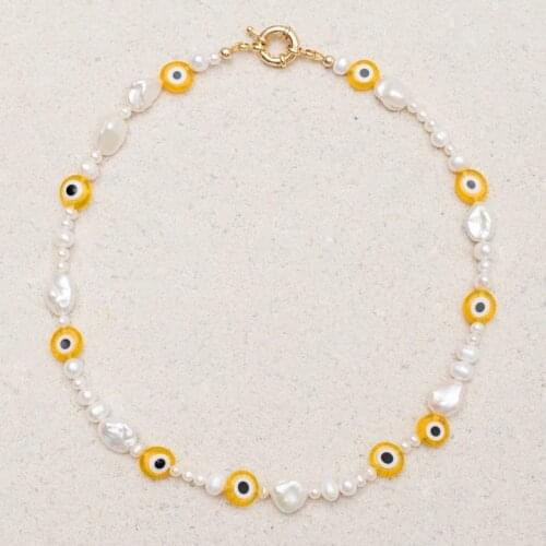 Jewelry wholesale PEARLY-EYED ORANGE NECKLACE BABY-EYED evil eye beads charms Freshwater baroque pearl womens necklace