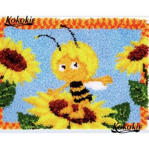 Diy latch hook kits rug 3d printed canvas accessories home decor needle for carpet embroidery foamy bee floralkussen knooppakket