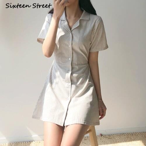 Sexy Dress Women Vestido De Mujer Y2k Aesthetic Dresses Harajuku Retro Striped Suit Collar Shirt Summer Korean Fashion New 2021