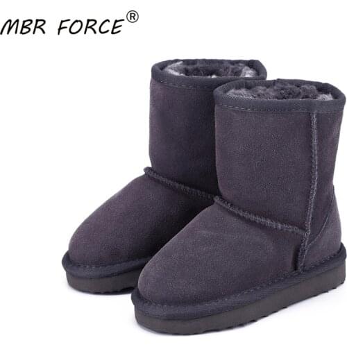 MBR FORCE Australian Hot Sale Children 100% Genuine Leather Fashion Girls Boys Winter Snow Boots For Warm Winter flat Shoes