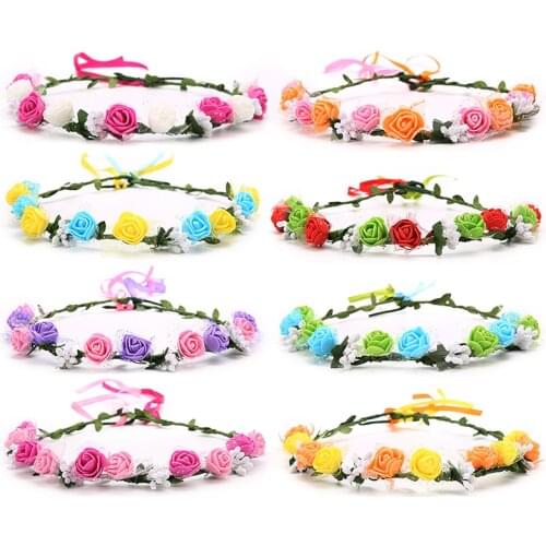 1pc Rose Flower Crown Beach Outdoor Wreath Wedding Garland Headpiece Hair Accessories Boho Elastic Headbands For Girls Women