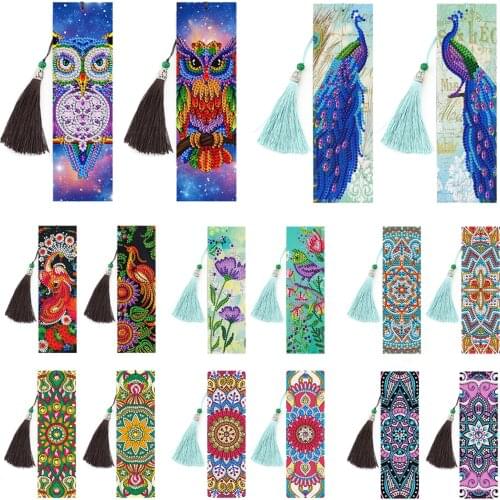 2pcs Diamond Painting Leather Tassel Mandala Bookmarks 5D DIY Special Shaped Rhinestone Embroidery Craft Book Page Marker