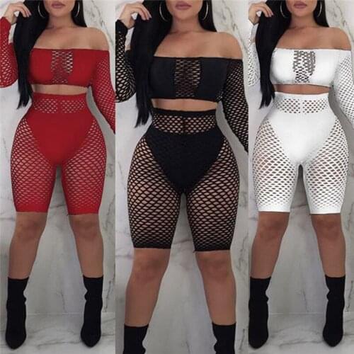 2PCS Swim Suit women 2019 bandage bikini set fishnet shorts bathing suit push-up swimwear sexy Hollow out Beach Wear femme