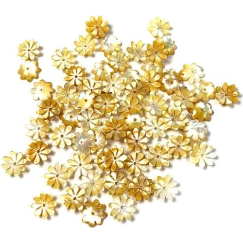 3pcs Carven Yellow Shell Flower Pure Natural Material Petals 3D Flower Beads For Handmade Necklace DIY Jewelry Making