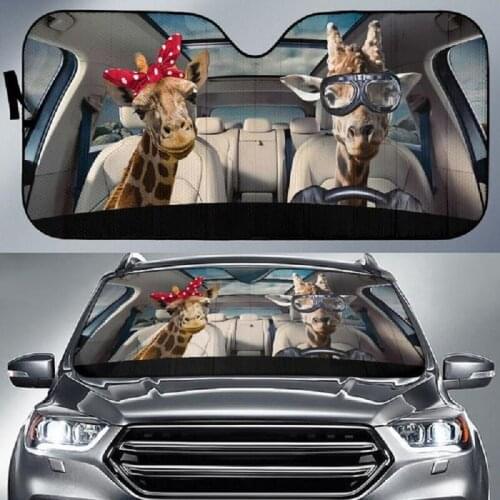 3D Cute Animal Farm Giraffe Design Car Windshield UV Protect Sun Shade Foldable Front Window Heat Reflector Sunshade Cover New