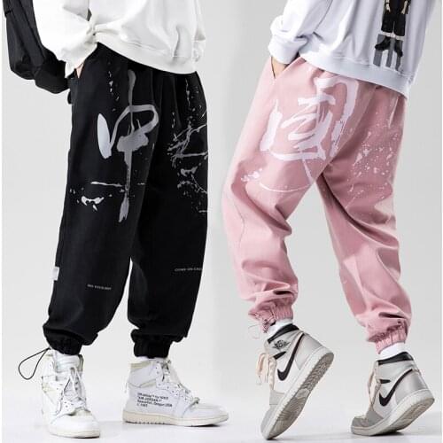 Mens Casual Pants Chinese Style Oversize Woman Trousers Letter Printed Fashion Hip Hop Streetwear Ankle-Length Male Pants