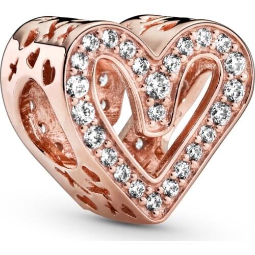 925 Sterling Silver Sparkling Freehand Heart Charm Beads Fit Original Pandora Bracelets Bangle Women DIY Fashion Jewelry Gift