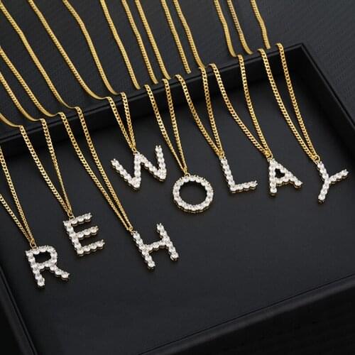 Zircon Crystal Initial Letter Necklace For Women Men A-Z Alphabet Choker Necklaces Collar Chain Vintage Jewelry Bijoux