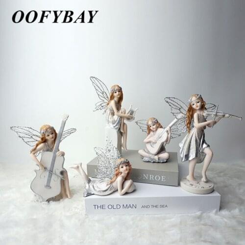 European Resin Pastoral Flower Fairy Elves Ornaments Home Decorations Piano Girl Statue Car Craft Musical Instrument Sculpture