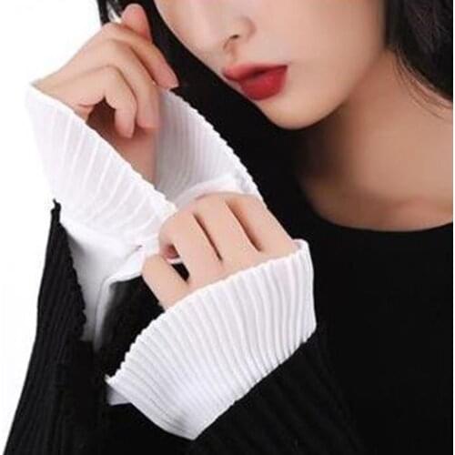 Korean Retro Wrinkled Pleated Flare Sleeve False Cuffs Solid Color Sweater Decorative Detachable Clothing Accessory