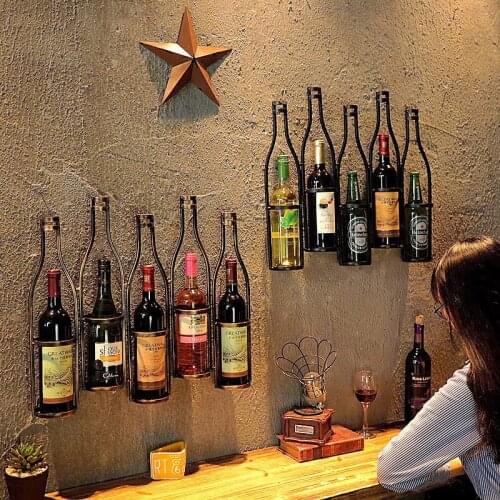 Creative personalized decoration retro wine rack shelf wall hanging bearing capacity living room dining room bar counter bar win