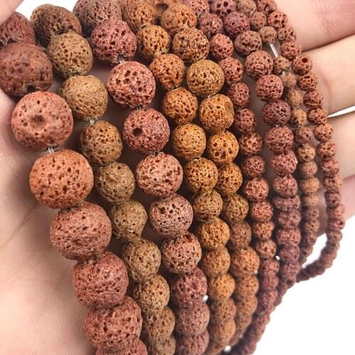 MKTREG Natural Stone Brown Rock Lava Beads 4/6/8/10/12mm Round Loose space Beads for Jewelry Accessory Bracelet Making DIY 15