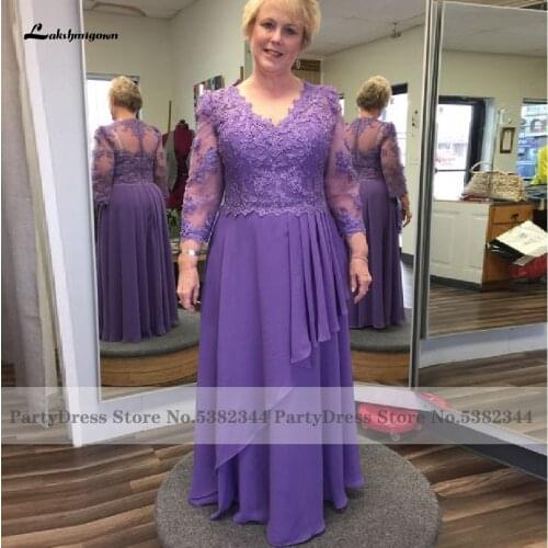 Lakshmigown Plus Size Women Lilac Wedding Party Dress Chiffon Long Sleeve Mother Of The Bride Gowns Dress 2020 Vestido de mujer