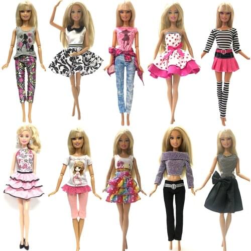 NK Hot Sale Mix Style Doll Dress Top Fashion Outfit Beautiful Handmade Skirt Party Gown For Barbie Doll Accessories DIY Toys JJ
