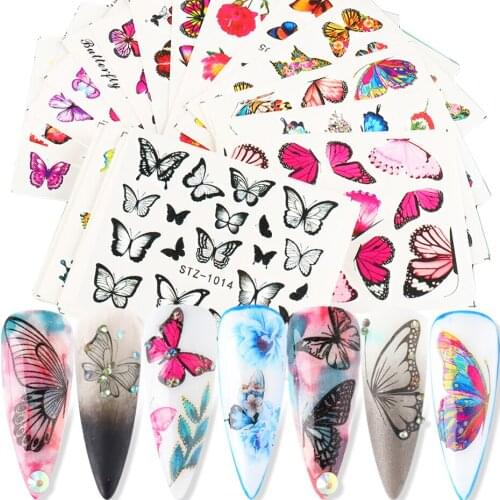 Lotus Butterfly Flower Nail Sticker Set Watercolor Floral Rose Cute Animals Water Transfer Decal Nail Decoration SASTZ982-1017-1