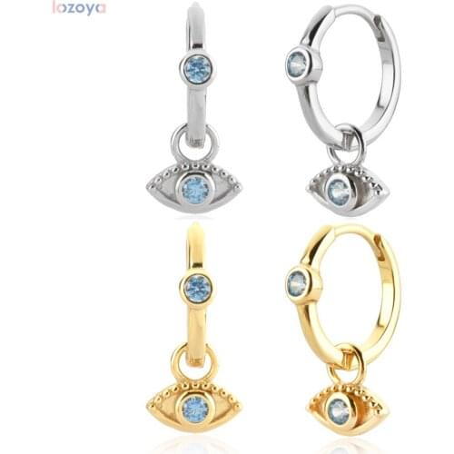 Lozoya 925 Sterling Gift Rock Punk Silver Gold Eye Zircon 9mm Drop Earring Piercing Pendiente Luxury Jewelry Wedding Jewels