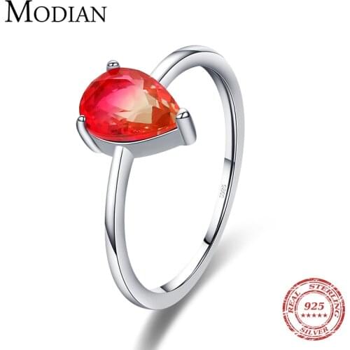 Modian Sparkling Water Drop Rings Solid 925 Sterling Silver Elegant Candy Color Tourmaline Finger Ring For Women Fine Jewelry