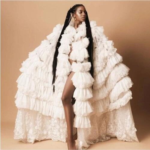 Fashion Maternity Robes For Photo Shoot Custom Made Sexy High Side Split Lace Tiered Ruffled Maternity Dresses Maternity Gowns