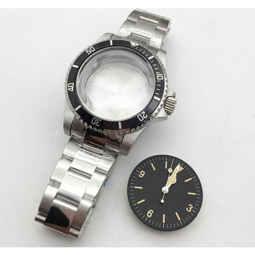 Retro mens watch 39.5mm parts fine steel case pointer aluminum black bezel accessories: suitable for ETA 2836, Pearl 2813 st161