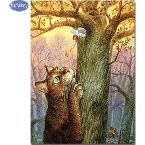 Kufwkey cat tree animal Full Square 5D DIY Diamond Painting Crystal Diamond Embroidery 3d Cross Stitch kits Needlework Decor