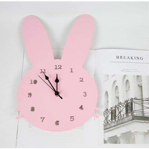 INS Nordic Wooden Rabbit Swan Crown Cloud Wall Clock Kids Room Decorations Wood Mute Clocks Figurines Photo Props Nursery Decor