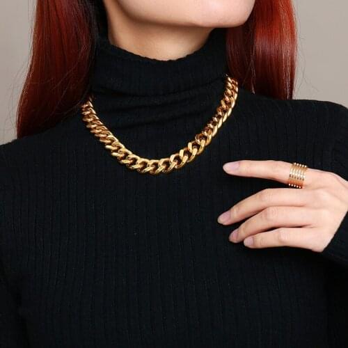 Chunky Chain Link Women Chocker Necklace Stainless Steel Bold Thick Curb Cuban Chain Necklace Collar