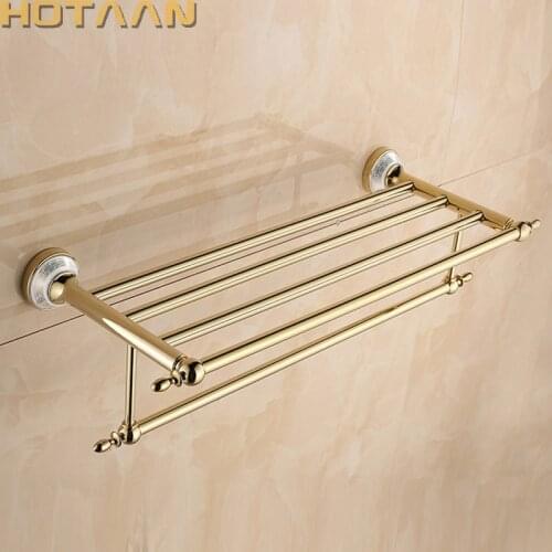 Stainless Steel Wall Mounted Gold Color Bath Towel Rack Active Bathroom Towel Holder Double Towel Shelf Bathroom Accessories