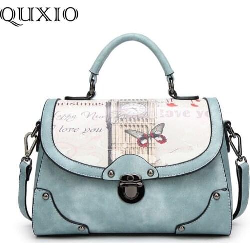 2019 New Women Bag Vintage Brand Design Printed with Leather Ladies Handbag with Purse Pocket Shoulder Diagonal Bag Women Bag