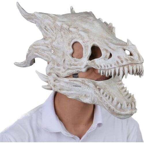 2021 New Halloween Skeleton Dragon Mask Latex Movable Jaw Dino Head Cover Dinosaur Headgear Costume Halloween Party Cosplay Mask