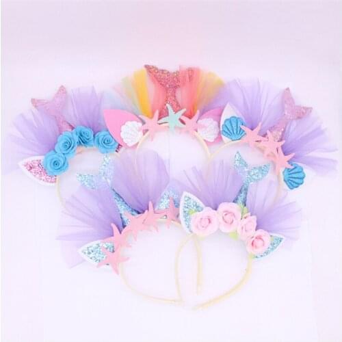 New European and American childrens headgear gold powder mermaid hair band Beach theme party series hair accessories