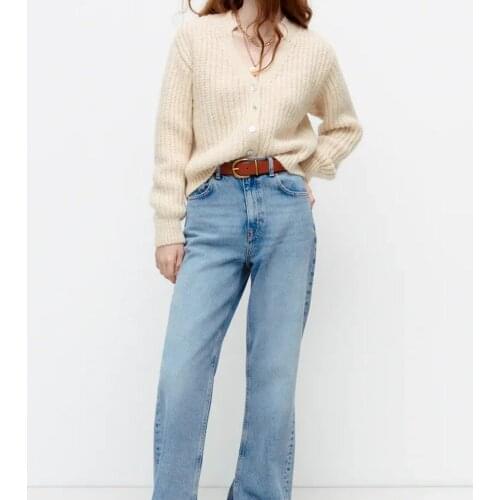 XIKOM 2021 Autumn Women Cream V Neck Lantern Sleeve Casual Knitted Cardigan Female Vintage Loose Streetwears Knitted Sweater