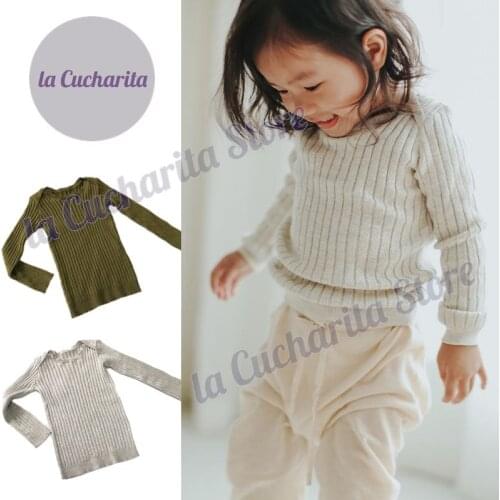 Autumn Winter Girls Boys Underwear Skinny Rib MABLI Loungewear Long Sleeve Sweater Tight-fitting Kids Solid Knitted Underwear