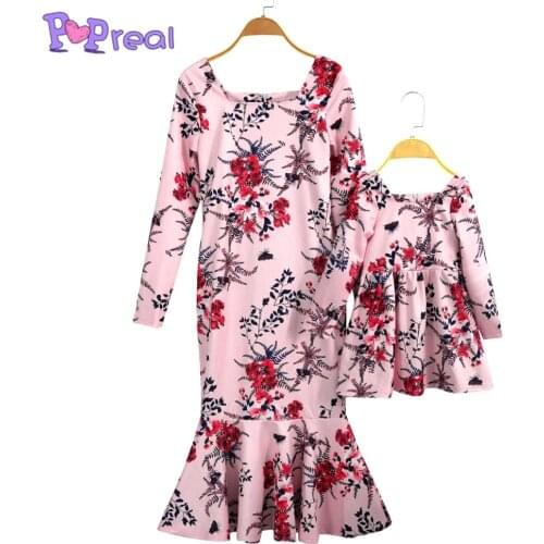 PopReal Parent-Child Outfit Fashion Square Neck Family Matching Outfits Mom And Daughter Dress Mini Mother Dress Mermaid Skirt
