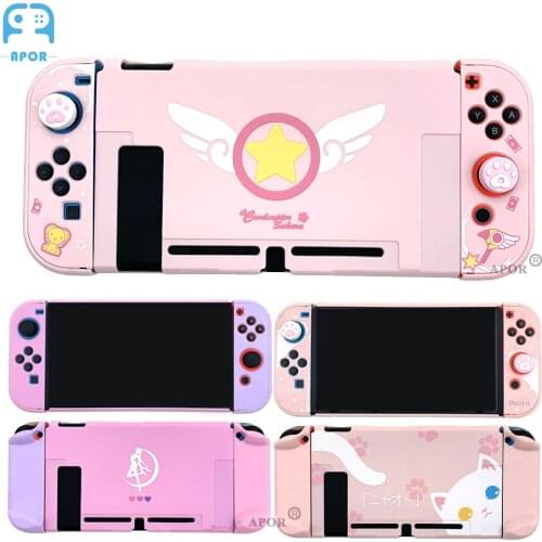 2021 New Cute Pink Protective Case Cover Shell Set For Nintendo Switch NS shockproof Joy Con Controller Console Accessories