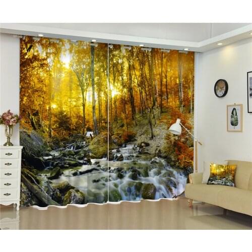 Yellow waterfall print Luxury Blackout 3D Curtain Living Room office Bedroom Drapes Cortinas Rideaux Customized size pillowcase