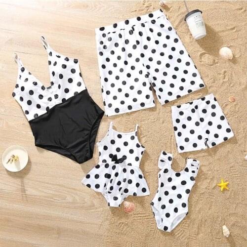 Family Swimwear Mother Daughter Polka Dot Print Swimsuit One-piece Matching Bikini Father Son Bath Shorts Bearwear