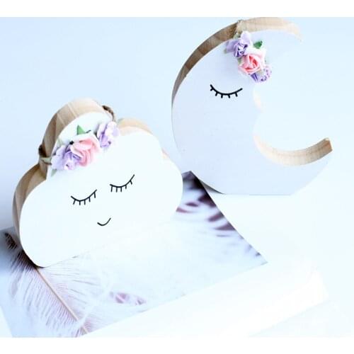 Nordic Wooden Moon Cloud Building Blocks Ornaments Baby Kids Room Decoration Wood Toys Girls Gifts Nursery Decor Props Best Gift