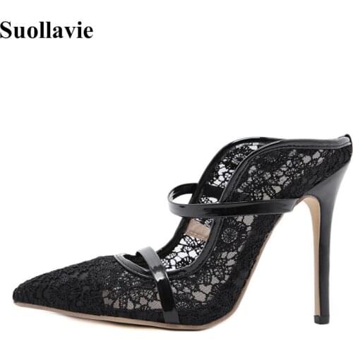 Suollavie gorgeous women sandals fashion hollow out lace Womens sandals 2020 shallow slippers concise ladies new slider shoes