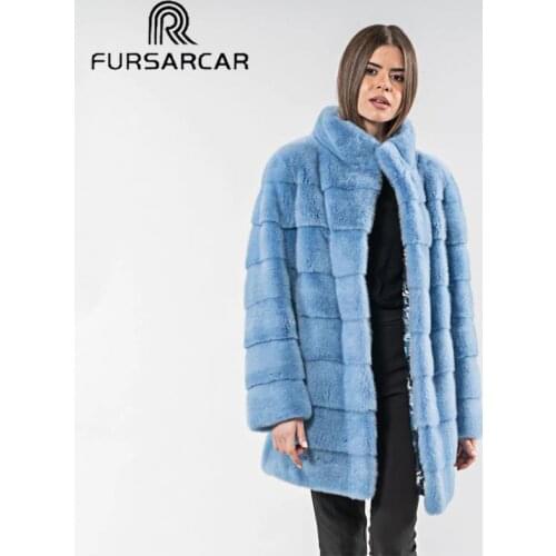 FURSARCAR Femme Blue Mink Fur Coat Luxury 2020 Fashion Winter Natural Fur Jacket For Women Warm Thick Down Outwear With Collar