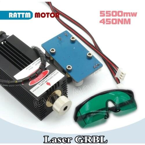 5500mw/2500mw/500mw 450NM focusing blue laser module laser engraving Head and cutting + safety goggles for CNC Engraving Milling