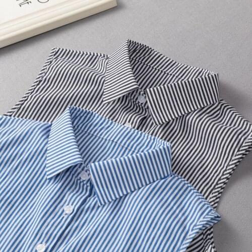 Blue Striped Fake Collar for Women Shirt Detachable Collars Lapel Blouse Top Men False Collar Clothes Shirt Neckwear Accessory