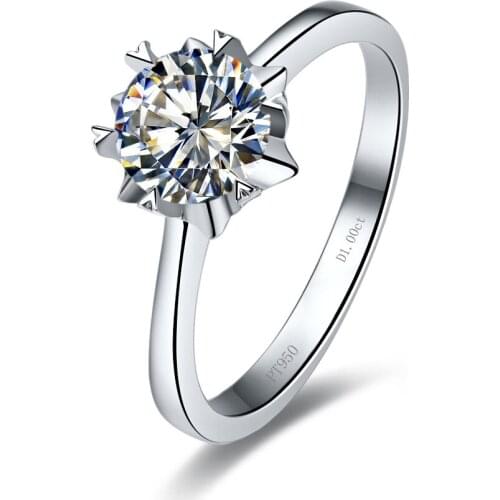 Solid Platinum PT950 Ring D Color VVS1 0.5CT Diamond Women Wedding Ring Promise Love Gift For Girl Lady Party Invitation Gift