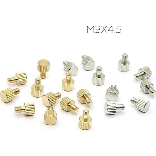 10PCS M3*4.5 Knurling Hand Screw Tighten Hand Twist Computer Screws Brass Nickel Plated