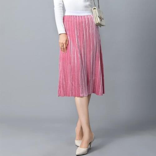 Women Autumn and Winter High Waist Patchwork Pleated Skirt Solid Color Elegant Casual Slim Korean A-line Midi Skirts Female