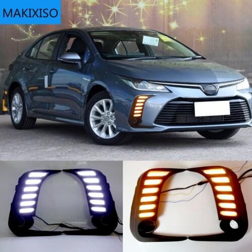 1 Pair Car LED DRL Daytime Running Light Yellow Turn Signal 12V Fog Lamp Decoration Bumper Light For Toyota Corolla 2019 2020
