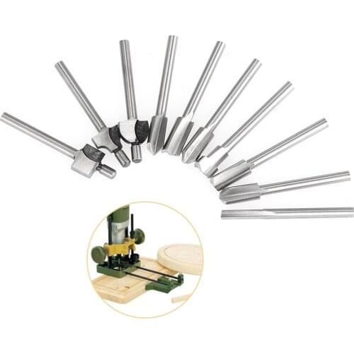 10pcs 1/8"Mini 3mm Wood Cutter Milling Fits Dremel Rotary Set Carpenter Tool Case HSS Wood Router Bits Files Titanium Coated