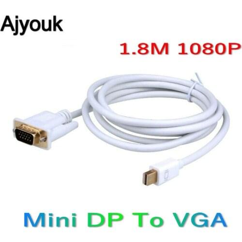 100PCS 1.8M Mini DisplayPort DP To VGA Male 1080P Thunderbolt Display Port Video Adapter Cable For Macbook Pro Air