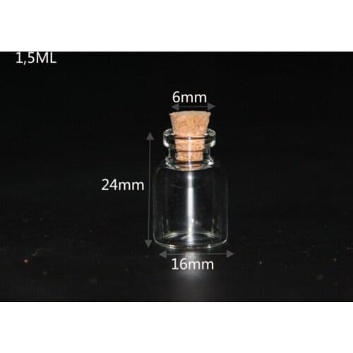 100pcs 16*24*6mm 1.5ml Hot Fashion Small Glass jars Cute Mini Wishing Cork Stopper DIY Glass Bottles Vials Jars Containers Decor
