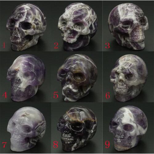 2" Amethyst Skull Natural Gemstone Reiki Healing Crystal Statue Home Office Decor