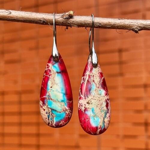 4Unik New Teardrop Dangle Earrings Red Imperia Jaspers Women Luxury Gems Jewelry Wholesale Unique Gifts Dropshipping 4UN-E018